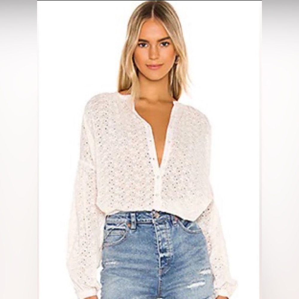 Free People Maddison Eyelet Blouse, white, Size XS Brand New without Tag